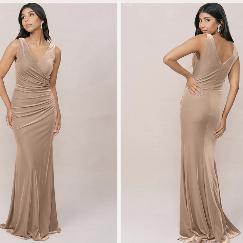 Revelry Champagne Sleeveless Plunge Maxi Gown